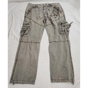 Vtg Y2K FUSAI Jeans Adult 36x32 Gray Green Cargo Military Punk Grunge Skater Emo